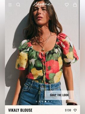 Sezane Vikaly Blouse Azalea Print flax and silk blend Size 38 EUC with tags